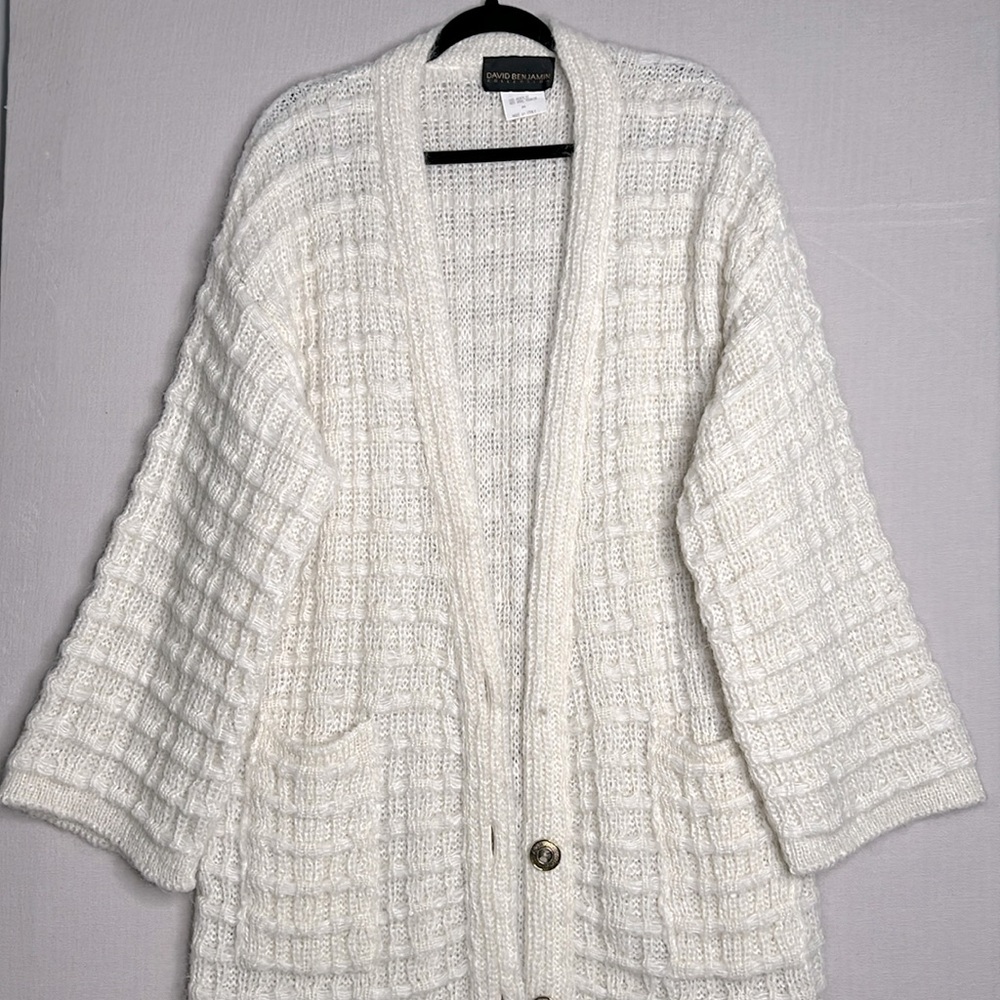 David Benjamin Wool Mohair Blend Oversized Chunky Cable Knit Duster